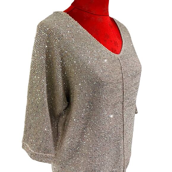 WD NY Sparkle Sweater Size L Casual Slouchy Sequins Chic Lux Elegant Blush Beige - Picture 8 of 10